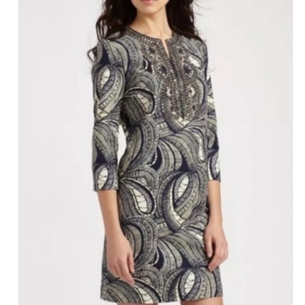TORY BURCH LEILA CAFTAN TUNIC DRESS NAVY BLUE SIZE 0